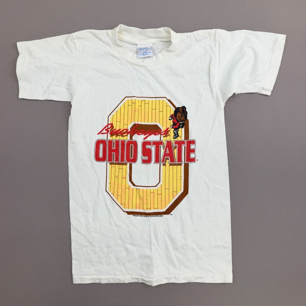Vintage Ohio State Buckeyes T-Shirt Mens Small White Premier Sportswear USA Made